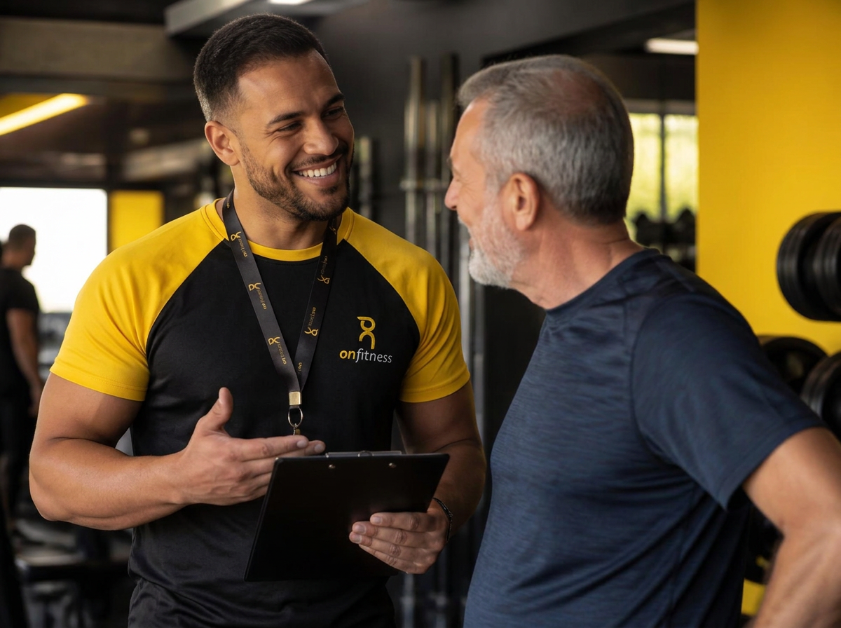 Instrutor da On Fitness usando o uniforme oficial da academia