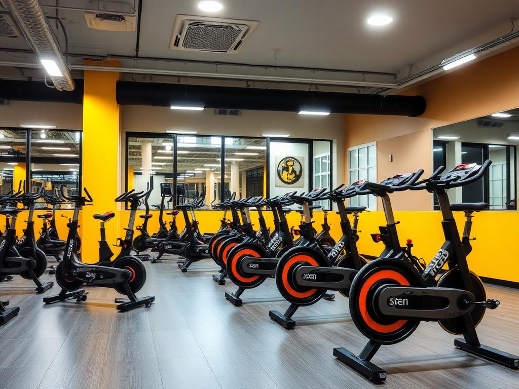 Área de bikes de spinning e esteiras da On Fitness
